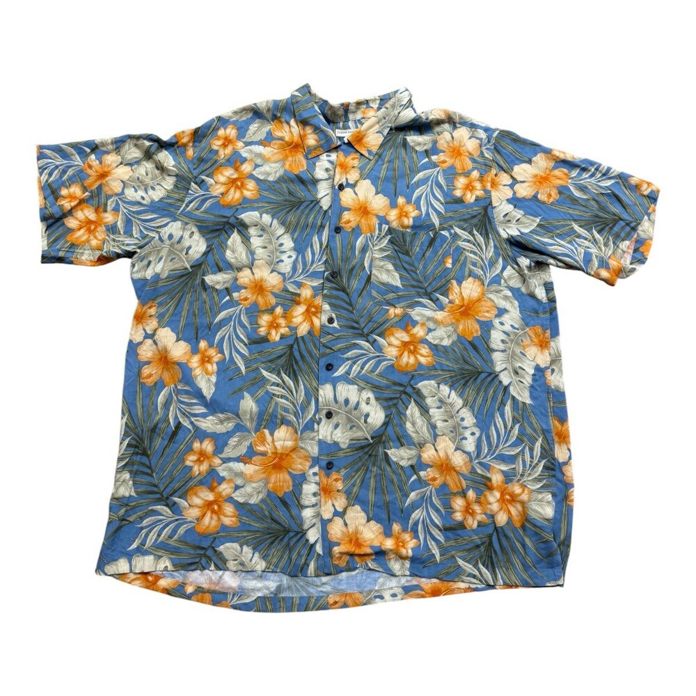 Island Passport Hawaiian Shirt 3XLT Blue Floral‎ Rayon Aloha Big Tall